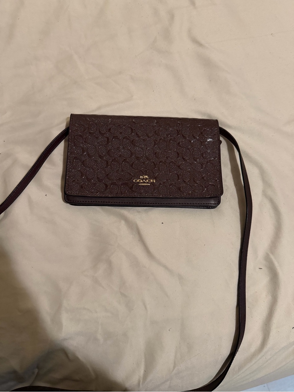 Coach Brown Signature Embossed Crossbody Wallet